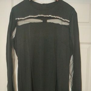 Long sleeve black dress.